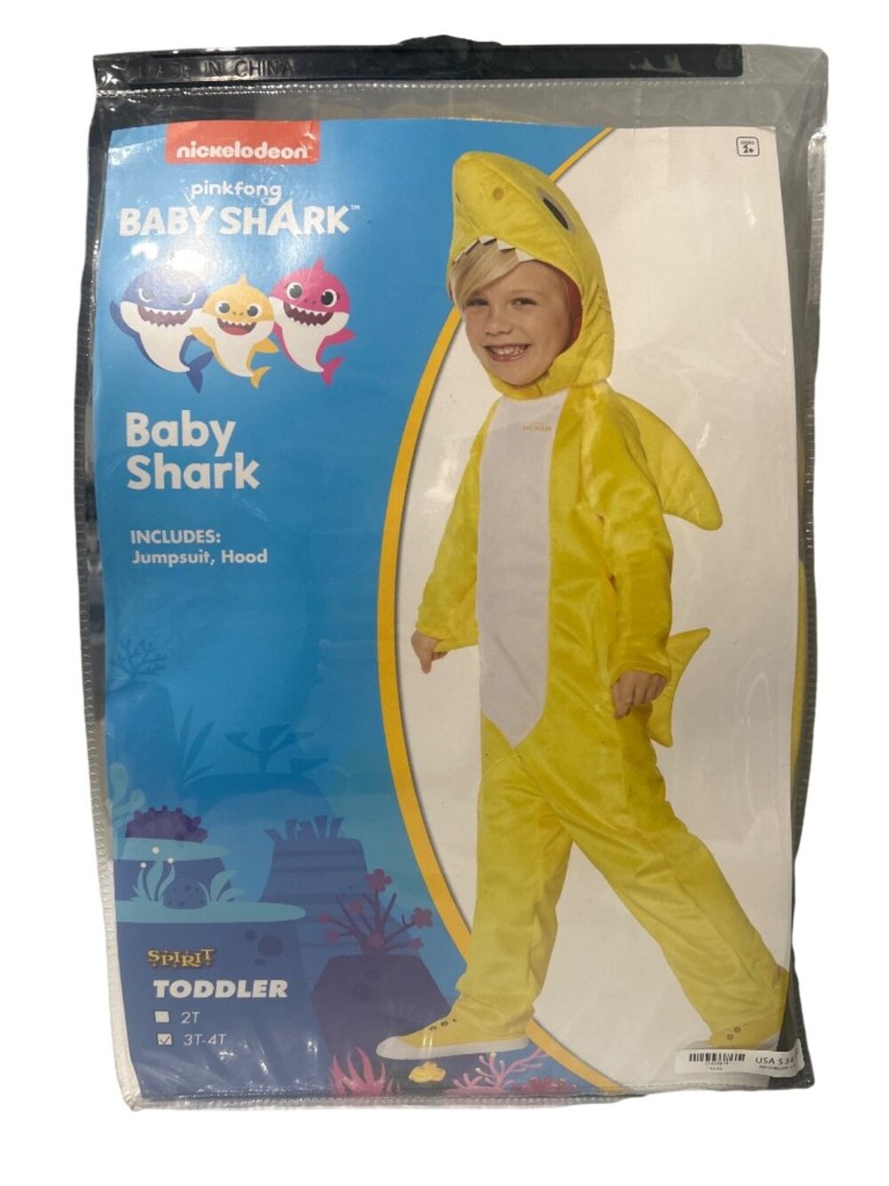 Nickelodeon Pinkfong Baby Shark Toddler Costume 3T-4T Includes Jumpsuit & Hood